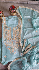 Opulent Elegance Shimmer Tissue Unstitched Suit with Gotta Detailing