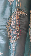 Opulent Elegance Shimmer Tissue Unstitched Suit with Gotta Detailing