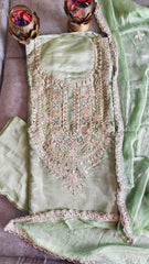 Opulent Elegance Shimmer Tissue Unstitched Suit with Gotta Detailing