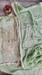 Opulent Elegance Shimmer Tissue Unstitched Suit with Gotta Detailing