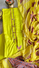 Cotton Rayon Appliqué Work Un-Stitched Suit Set