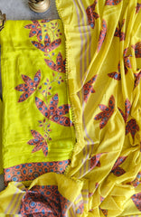 Cotton Rayon Appliqué Work Un-Stitched Suit Set