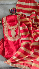 Maheshwari Silk Unstitched Suit with Zari Work and Banarasi Border