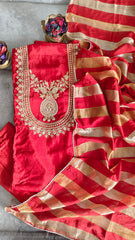Maheshwari Silk Unstitched Suit with Zari Work and Banarasi Border