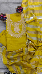 Maheshwari Silk Unstitched Suit with Zari Work and Banarasi Border