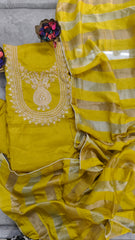 Maheshwari Silk Unstitched Suit with Zari Work and Banarasi Border