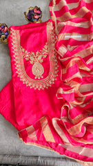 Maheshwari Silk Unstitched Suit with Zari Work and Banarasi Border