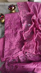 Graceful Modal Unstitched Suit With Embroidery & Laser Cut Detailing