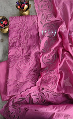 Graceful Modal Unstitched Suit With Embroidery & Laser Cut Detailing