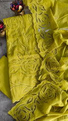 Graceful Modal Unstitched Suit With Embroidery & Laser Cut Detailing