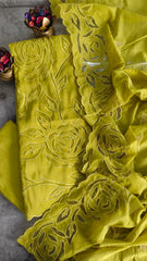 Graceful Modal Unstitched Suit With Embroidery & Laser Cut Detailing