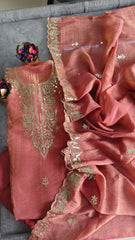 Elegant Burberry Fabric Unstitched Suit With All Over Pita Work