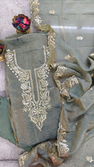 Elegant Burberry Fabric Unstitched Suit With All Over Pita Work