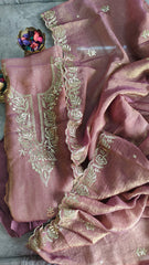 Elegant Burberry Fabric Unstitched Suit With All Over Pita Work