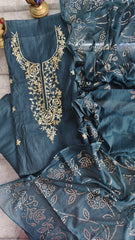 Graceful Mul Chanderi Unstitched Embroidered Suit with Mukesh Dupatta