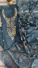 Graceful Mul Chanderi Unstitched Embroidered Suit with Mukesh Dupatta
