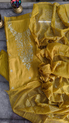 Graceful Mul Chanderi Unstitched Embroidered Suit with Mukesh Dupatta
