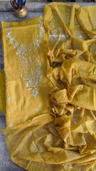 Graceful Mul Chanderi Unstitched Embroidered Suit with Mukesh Dupatta