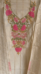 Festive Shimmer Tissue Suit Set with Pearl Detailing and Banarasi Dupatta