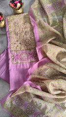 Elegant Linen Digital Print Suit Set with Kantha Work Detailing