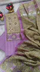 Elegant Linen Digital Print Suit Set with Kantha Work Detailing