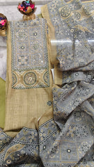 Elegant Linen Digital Print Suit Set with Kantha Work Detailing