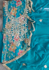 Glass Organza Unstitched Suit with All-Over Gotta Detailing And Chiffon Dupatta