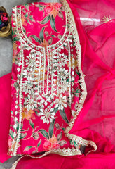 Glass Organza Unstitched Suit with All-Over Gotta Detailing And Chiffon Dupatta