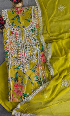 Glass Organza Unstitched Suit with All-Over Gotta Detailing And Chiffon Dupatta