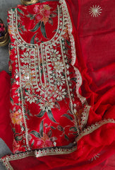 Glass Organza Unstitched Suit with All-Over Gotta Detailing And Chiffon Dupatta (Copy)