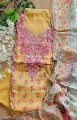 Graceful Glass Organza Kurta With Gotta Work Dupatta Semi-Stitched Suit Set