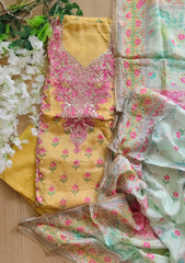 Graceful Glass Organza Kurta With Gotta Work Dupatta Semi-Stitched Suit Set