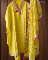 Banarasi Weave Shimmer Tissue Suit with Mirror Work & Organza Dupatta