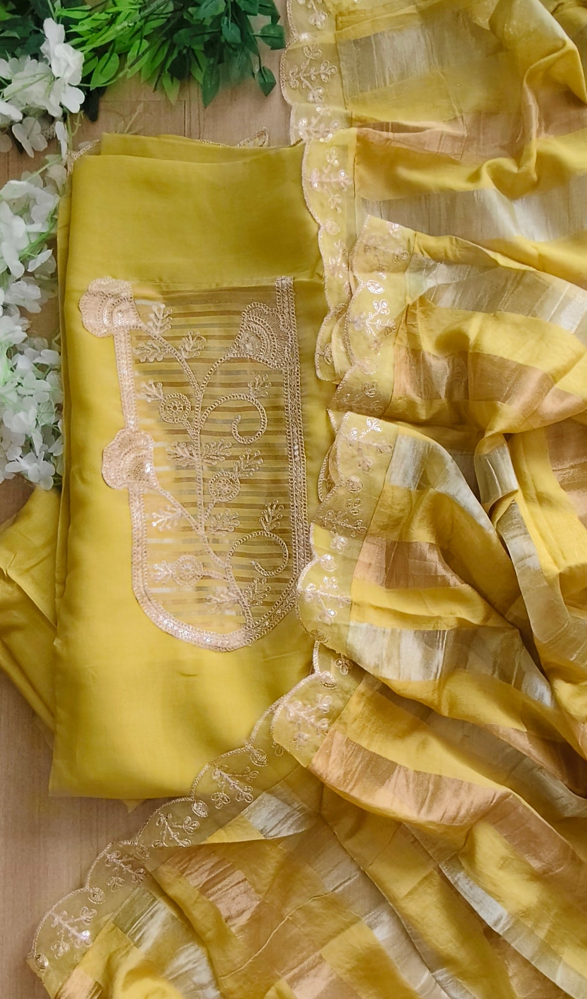 Shimmer Tissue Zari Embroidered Unstitched Suit Set