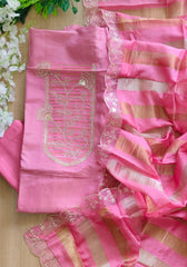 Shimmer Tissue Zari Embroidered Unstitched Suit Set