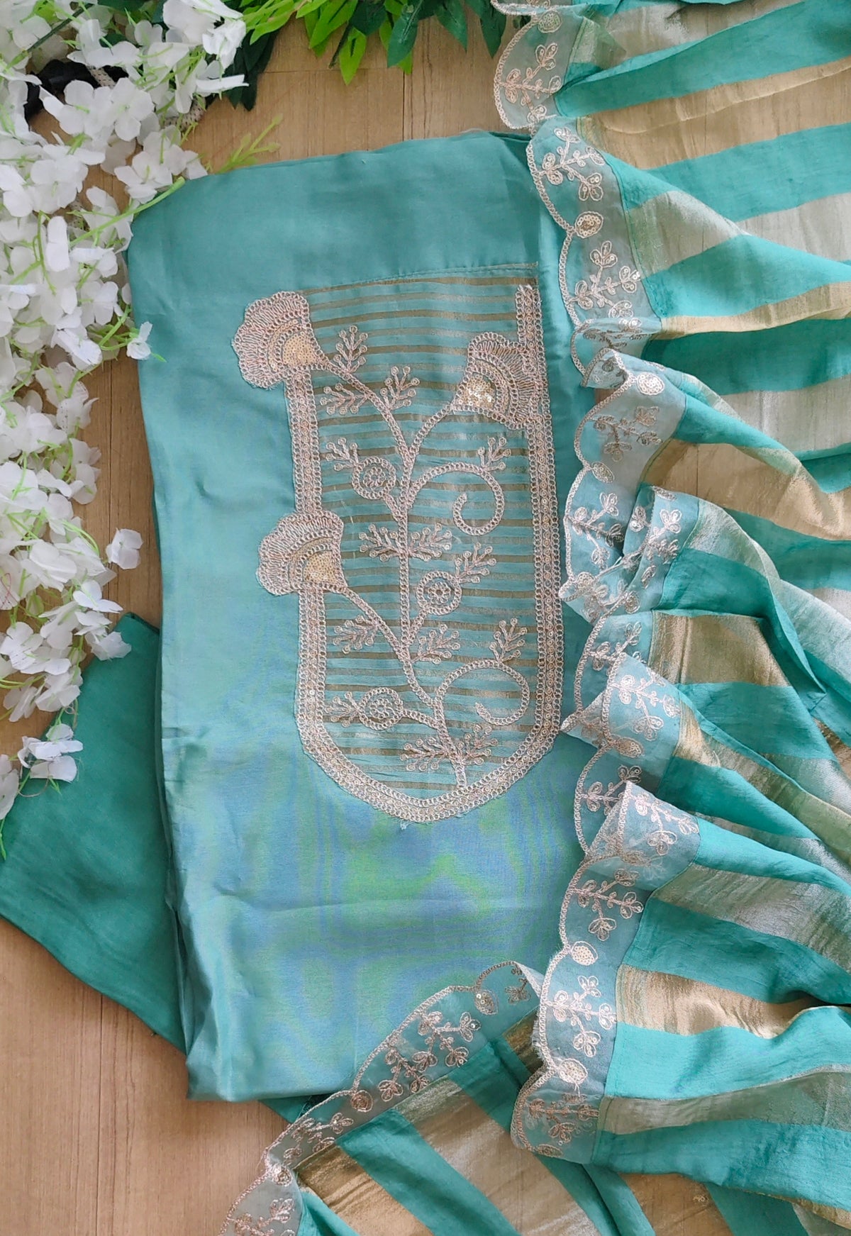 Shimmer Tissue Zari Embroidered Unstitched Suit Set