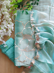 Shimmer Tissue Faux Leather Work Unstitched Suit Set