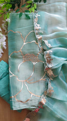 Shimmer Tissue Faux Leather Work Unstitched Suit Set