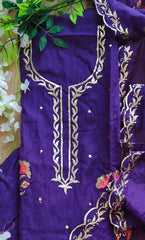 Mul Chanderi Pita & Thread Embroidered Unstitched Suit Set