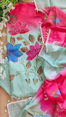 Organza Brush Paint Suit with Pearl & Sippi Latkan Detailing