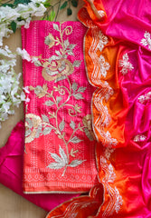 Premium Chinnon Ombre Suit Adorned with Gotta Work