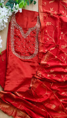 Crepe Partywear Suit with Zari and Pearl Detailing