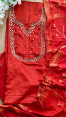 Crepe Partywear Suit with Zari and Pearl Detailing