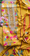 Cotton Digital Print Unstitched Suit with Neck Work