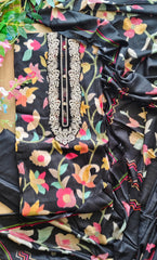 Cotton Digital Print Unstitched Suit with Neck Work