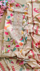 Cotton Digital Print Unstitched Suit with Neck Work