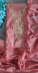 Pure Mul Chanderi Embroidered Un-Stitched Suit with Mukesh Dupatta