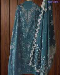 Exclusive Mul Chanderi Un-Stitched Suit Featuring Elegant Mukesh Embellishment