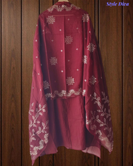 Exclusive Mul Chanderi Un-Stitched Suit Featuring Elegant Mukesh Embellishment