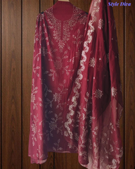 Exclusive Mul Chanderi Un-Stitched Suit Featuring Elegant Mukesh Embellishment